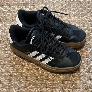 Platform Adidas Black and White Sneakers with Brown Sole